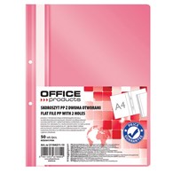 Skoroszyt OFFICE PRODUCTS, PP, A4, 2 otwory, 100/170mikr., wpinany, różowy