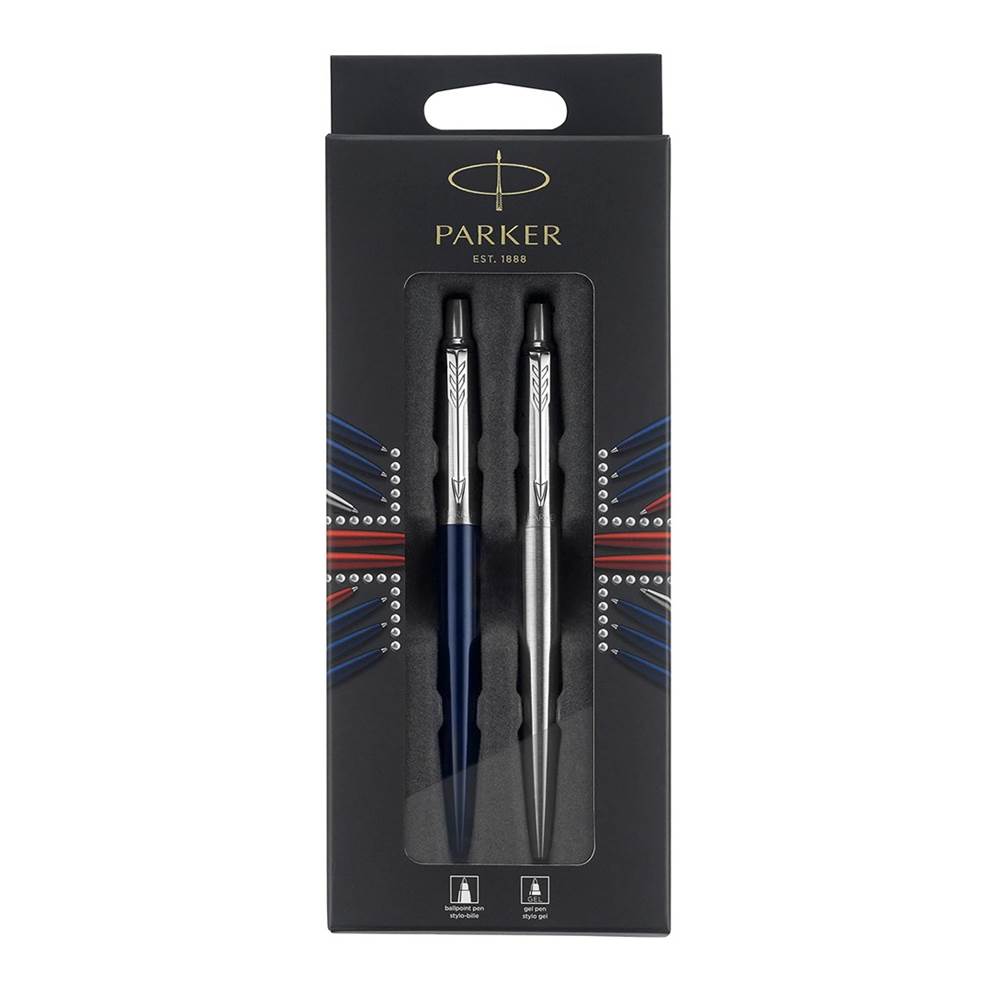 Parker Jotter London Duo Discovery Pack: długopis (niebieski Royal Blue CT) i długopis żelowy (Stainless Steel CT)