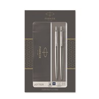 Parker Jotter Duo, zestaw prezentowy długopis i ołówek automatyczny (0,5 mm), Stainless Steel CT, stal szlachetna z chromowanymi wykończeniami, niebieski wkład, opakowanie prezentowe