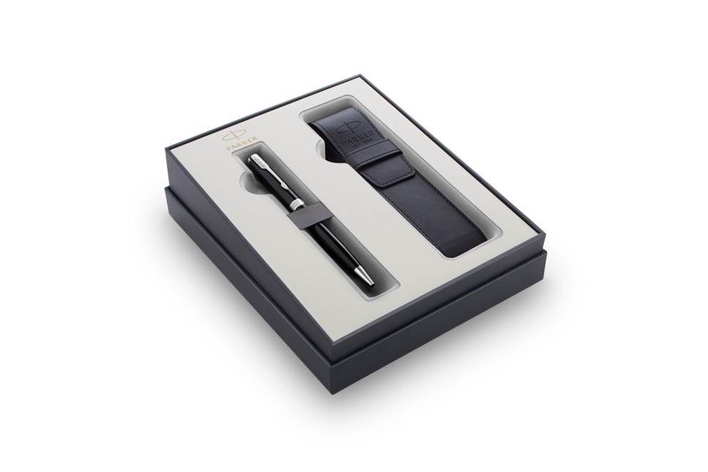 Parker Sonnet Black CT, zestaw prezentowy długopis głęboki czarny lakier z chromowanymi wykończeniami i czarne etui