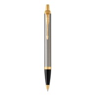 PARKER IM długopis Brushed Metal GT, szczotkowany metal ze złotymi wykończeniami, końcówka medium, niebieski tusz, opakowanie prezentowe