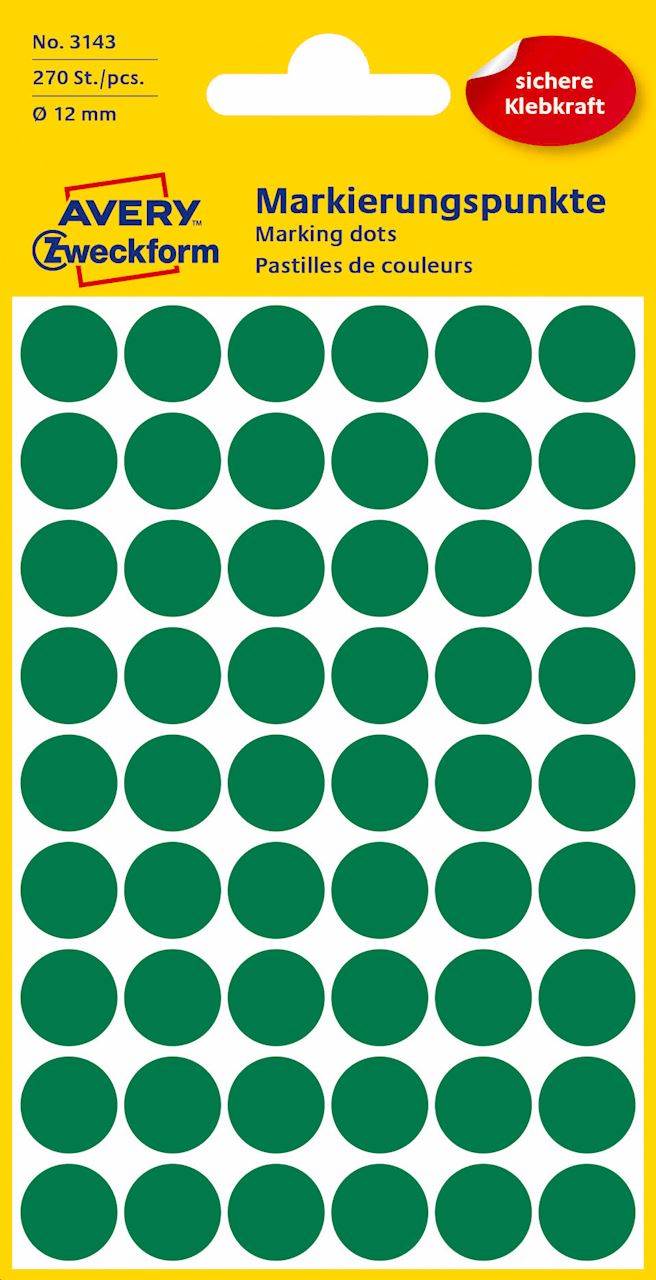 Kółka do zaznaczania kolorowe; 270 etyk./op., O12 mm, zielone