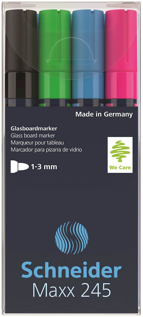 Marker do szklanych tablic SCHNEIDER Maxx 245 C, 2-3mm, 4szt., mix kolorów
