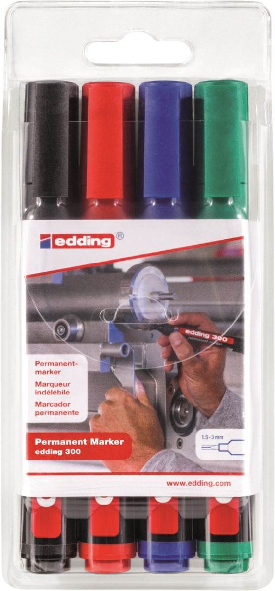 Marker permanentny e-300/4 S EDDING, 4 szt., mix kolorów