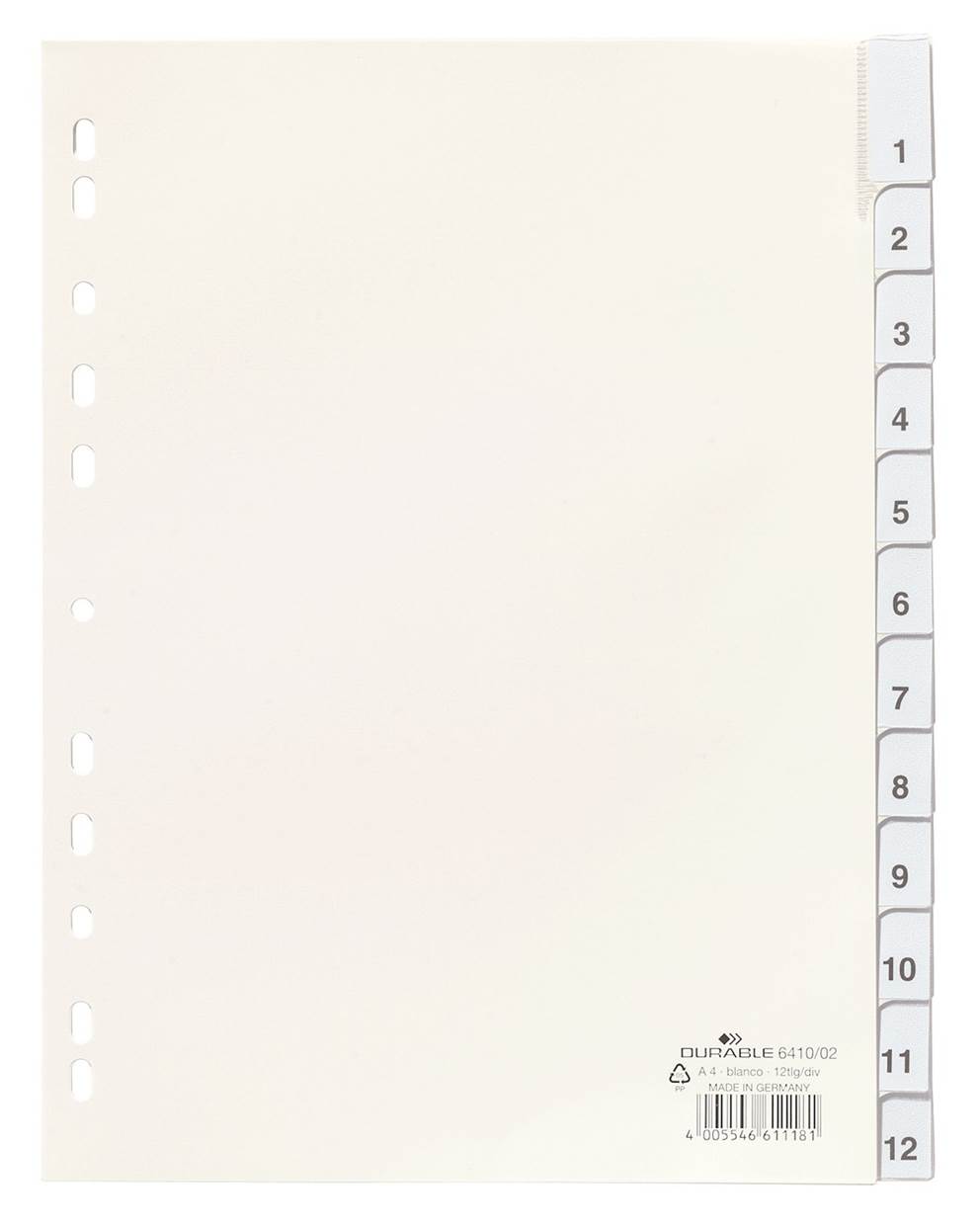 Przekładki A4 PP, zgrzane wymienne indeksy, Jan-Dez, 0-12 biały