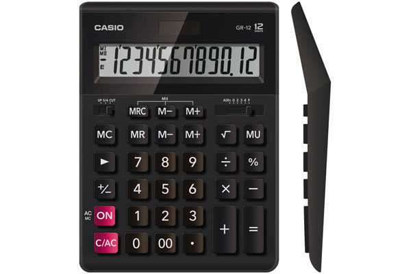Kalkulator biurowy CASIO GR-12, 12-cyfrowy, 155x210mm, czarny