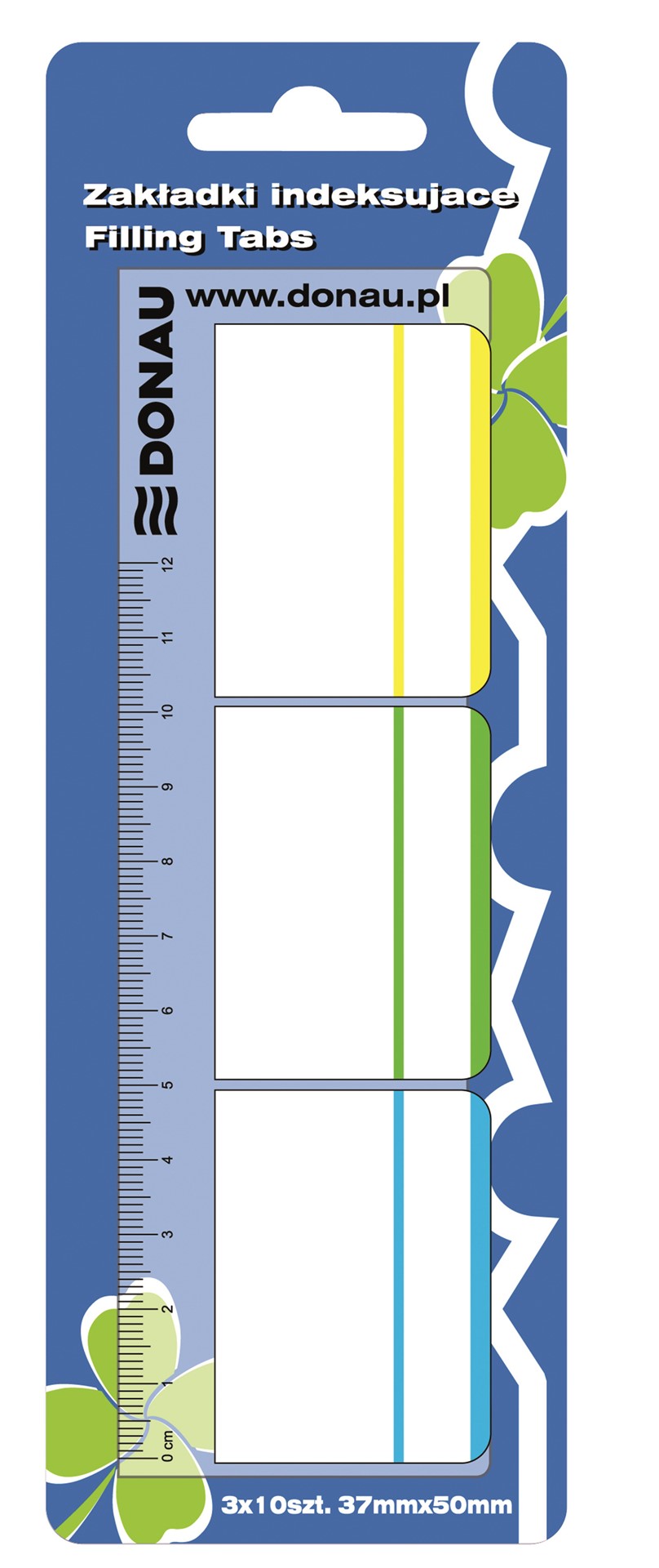 Zakładki indeksujące DONAU z linijką, PP, 37x50mm, 3x10 kart., mix kolorów