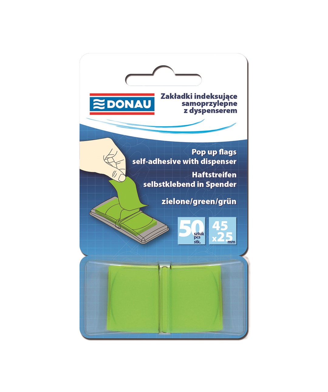 Zakładki indeksujące DONAU, PP, 25x45mm, 1x50 kart., zielone