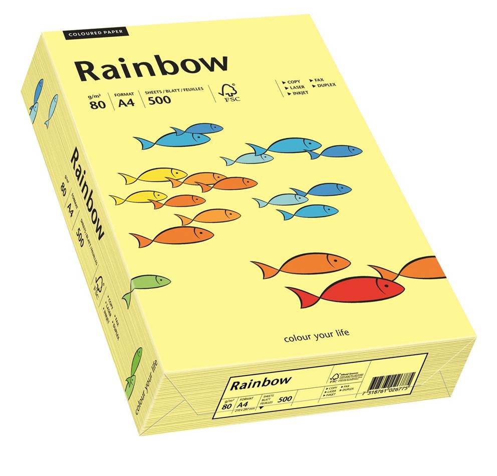 Papier ksero jasnożółty A4/80g 500 arkuszy Rainbow