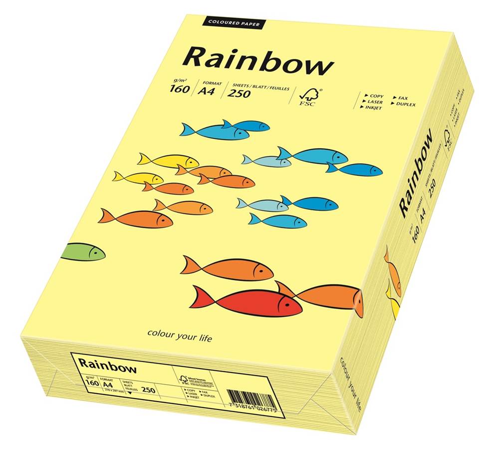 Papier ksero jasnożółty A4/160g 250 arkuszy Rainbow