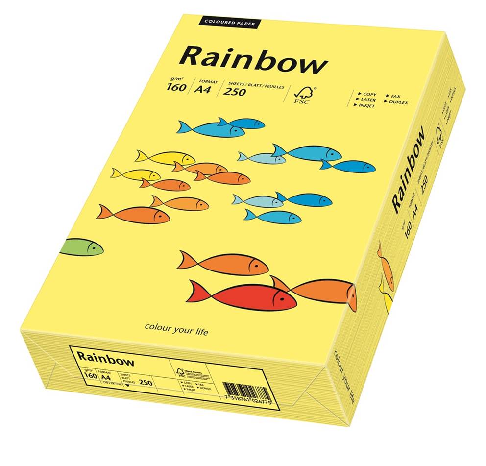 Papier ksero żółty A4/160g 250 arkuszy Rainbow