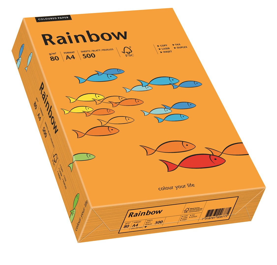 Papier ksero pomarańczowy A4/80g 500 arkuszy Rainbow