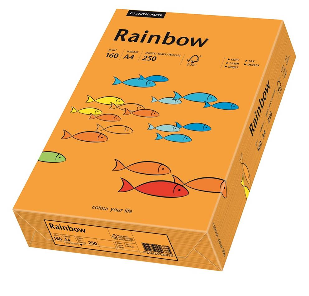 Papier ksero pomarańczowy A4/160g 250 arkuszy Rainbow