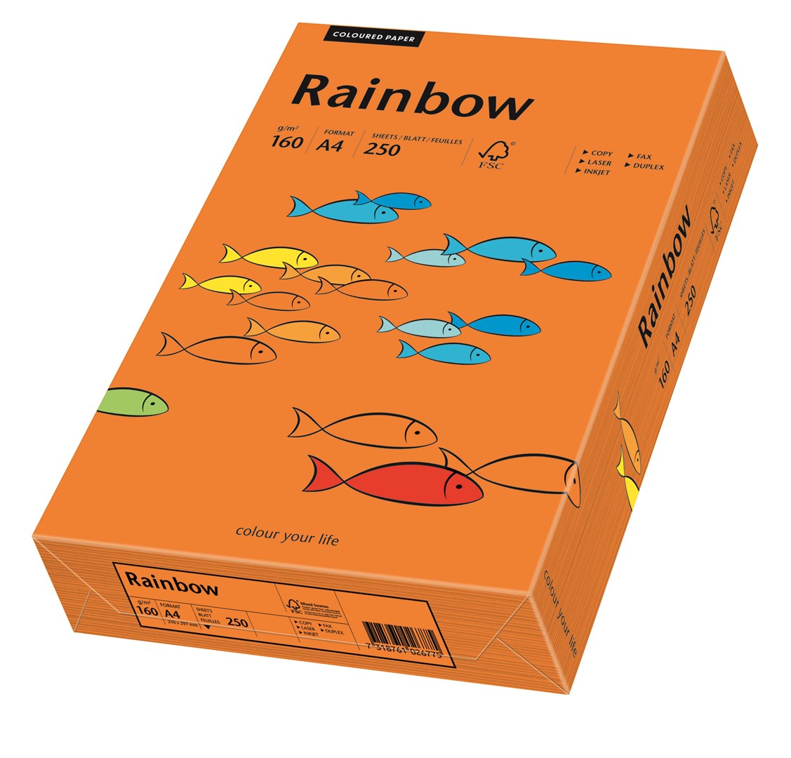 Papier ksero ciemnopomarańczowy A4/160g 250 arkuszy Rainbow