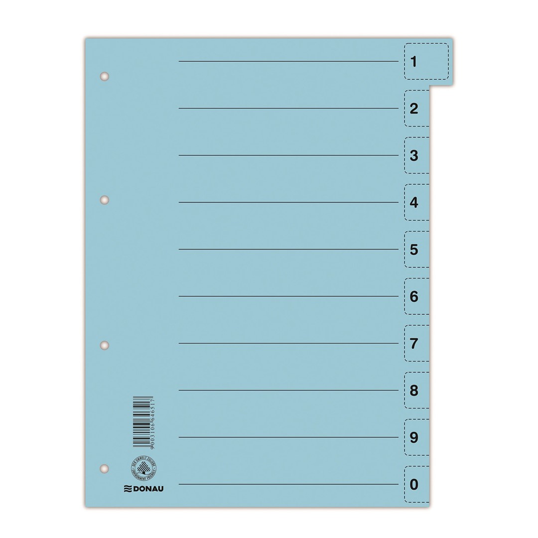 Przekładka DONAU, karton, A4, 235x300mm, 0-9, 1 karta z perforacją, niebieska