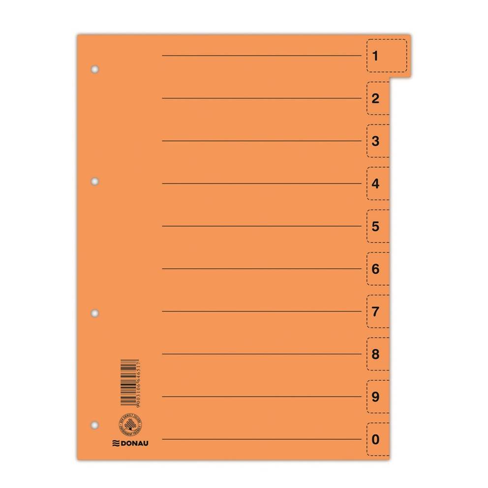 Przekładka DONAU, karton, A4, 235x300mm, 0-9, 1 karta z perforacją, pomarańczowa