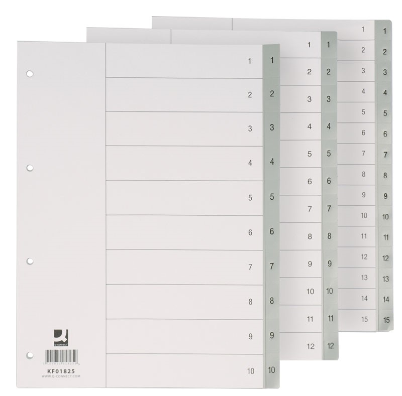 Przekładki Q-CONNECT, PP, A4, 230x297mm, 1-10, 10 kart, szare