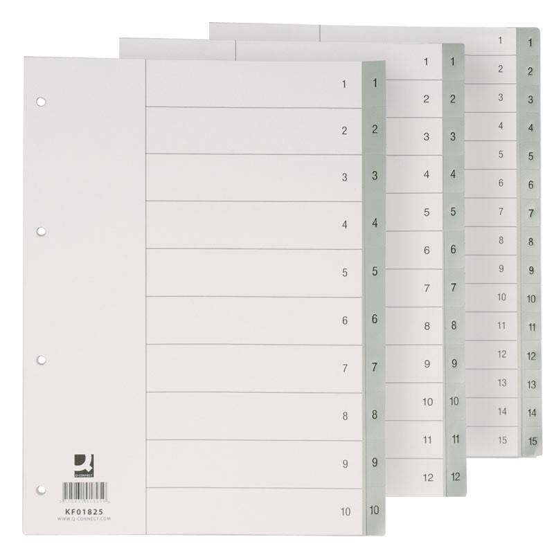 Przekładki Q-CONNECT, PP, A4, 230x297mm, 1-12, 12 kart, szare